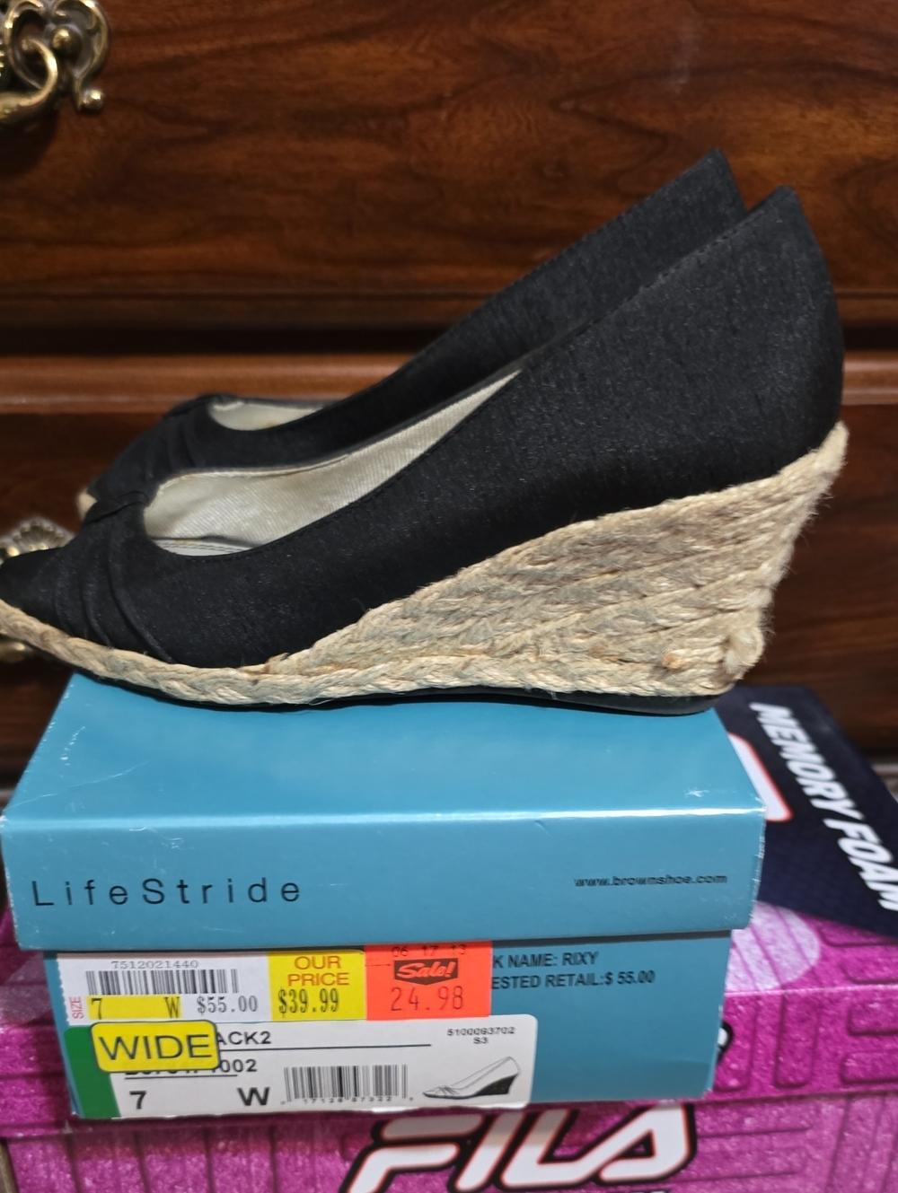 Life Stride Black Wedge Espadrille Heels